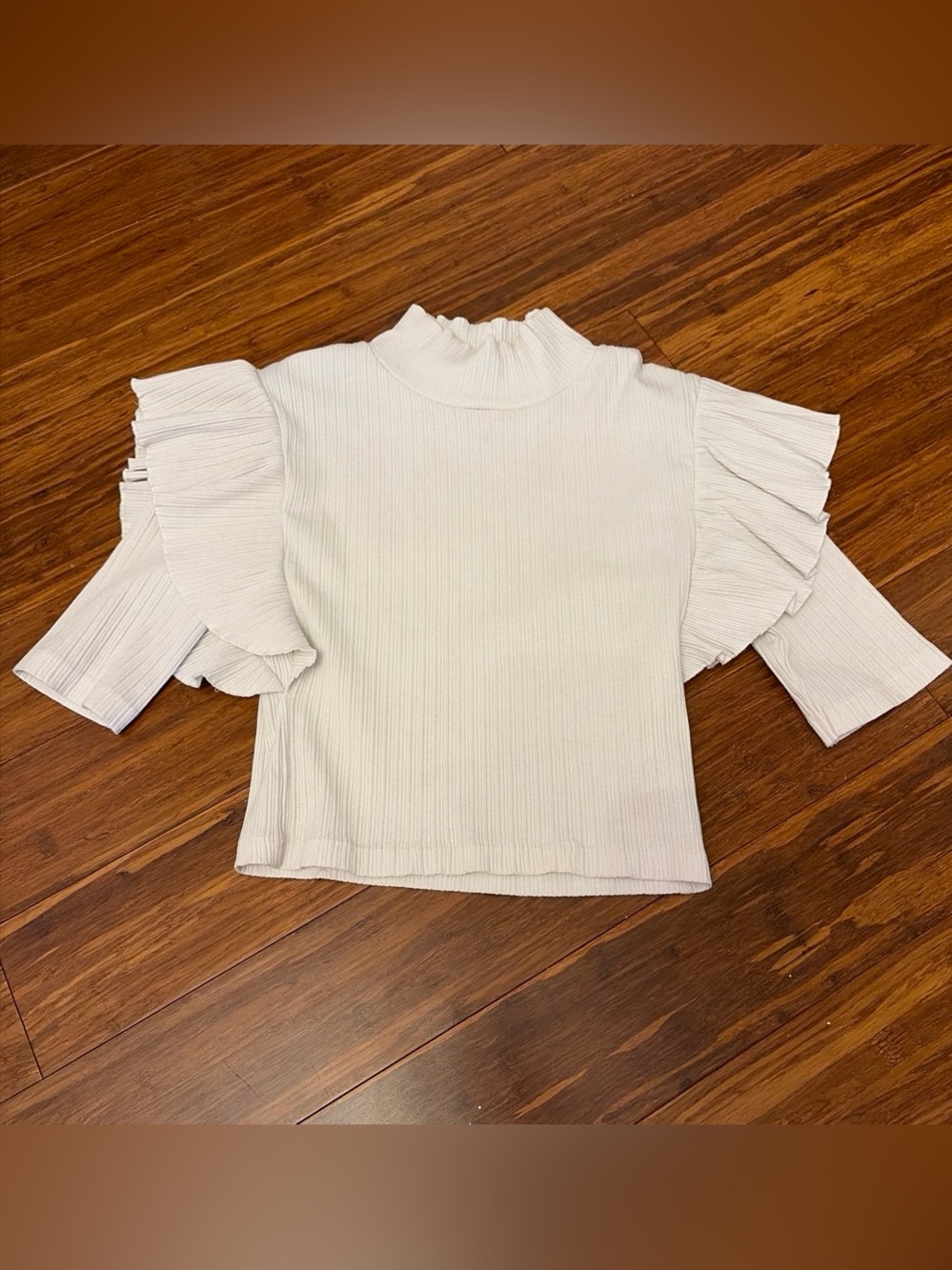 Zara Cream Ruffle Mock Neck Short Sleeve Top